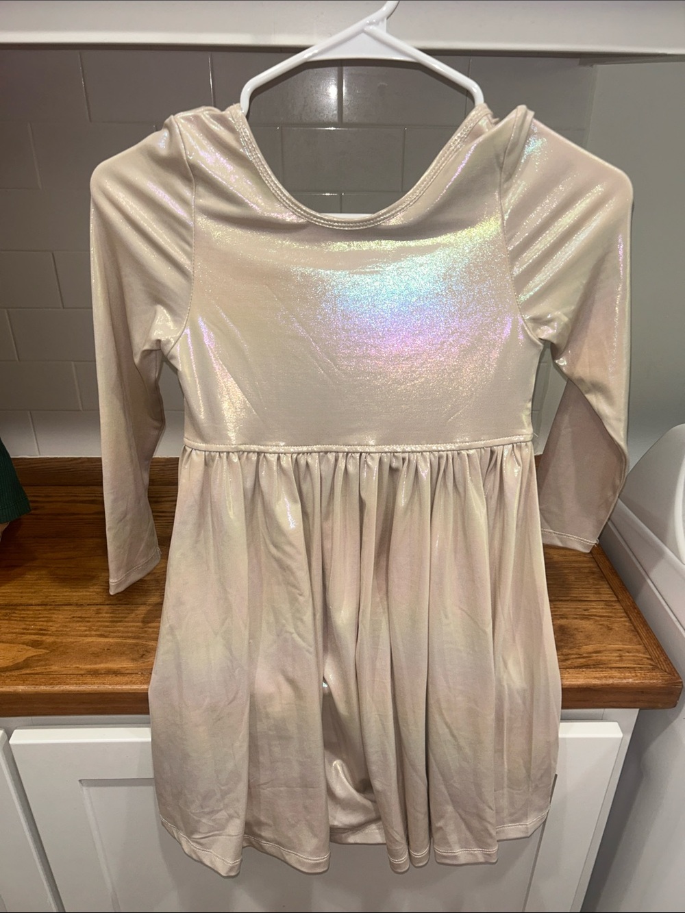 Pink Chicken Iridescent Cream Long Sleeve Girls' Dress